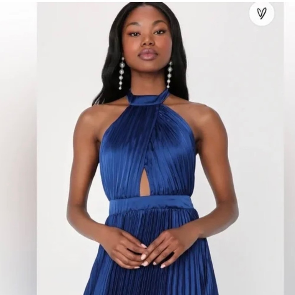 Lulu's Elegant Blue Pleated Backless Dress